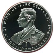 1 Crown - Elizabeth II King George VI; Silver Proof, United Kingdom, 1993 reverse image