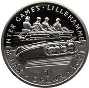 1 Crown - Elizabeth II Bobsledding; Silver Proof, United Kingdom, 1993 reverse image