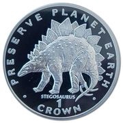1 Crown - Elizabeth II Stegosaurus; Silver Proof, United Kingdom, 1993 reverse image