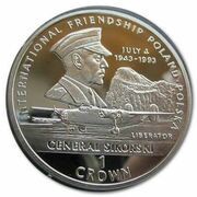 1 Crown - Elizabeth II General Sikorski; Silver Proof, United Kingdom, 1993 reverse image
