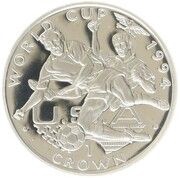 1 Crown - Elizabeth II Tackling player with ball; Silver Proof, United Kingdom, 1994 reverse image