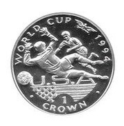 1 Crown - Elizabeth II Player scoring under goalkeeper; Silver Proof, United Kingdom, 1994 reverse image