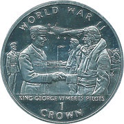 1 Crown - Elizabeth II King George VI and pilots; Silver Proof, United Kingdom, 1994 reverse image