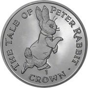 1 Crown - Elizabeth II Peter Rabbit; Silver Proof, United Kingdom, 1995 reverse image