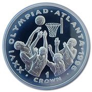 1 Crown - Elizabeth II Atlanta Olympic - Basketball; Silver Proof, United Kingdom, 1996 reverse image