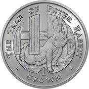 1 Crown - Elizabeth II Peter Rabbit Escaping; Silver Proof, United Kingdom, 1996 reverse image