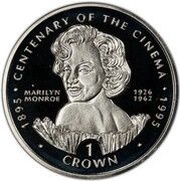 1 Crown - Elizabeth II Marilyn Monroe; Silver Proof, United Kingdom, 1996 reverse image