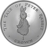 1 Crown - Elizabeth II Peter Rabbit standing; Silver Proof, United Kingdom, 1997 reverse image