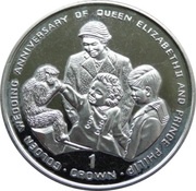 1 Crown - Elizabeth II Golden Wedding-Queen with Charles, Anne and monkey, United Kingdom, 1997 reverse image