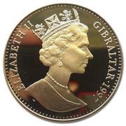 1 Crown - Elizabeth II - Golden Wedding. Queen with Charles, Anne and monkey obverse image