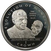 1 Crown - Elizabeth II Raymond Dart and Taung Skull; Silver Proof, United Kingdom, 1998 reverse image