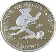 1 Crown - Elizabeth II Swimmer and Koala; Silver Proof, United Kingdom, 1999 reverse image