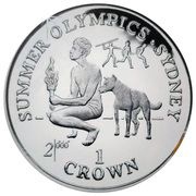1 Crown - Elizabeth II Aboriginal man and dog; Silver Proof, United Kingdom, 1999 reverse image