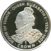 1 Crown - Elizabeth II Queen Elizabeth I; Silver Proof, United Kingdom, 1999 reverse image