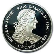1 Crown - Elizabeth II King Charles II; Silver Proof, United Kingdom, 1999 reverse image