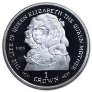 1 Crown - Elizabeth II Queen Mother as a Girl 1905; Silver Proof, United Kingdom, 1999 reverse image