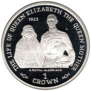 1 Crown - Elizabeth II A Royal Marriage; Silver Proof, United Kingdom, 1999 reverse image