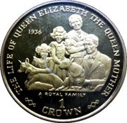 1 Crown - Elizabeth II 1936 Family Portrait; Gold plated Silver, United Kingdom, 1999 reverse image