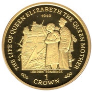 1 Crown - Elizabeth II London Bombings; Gold Plated Silver, United Kingdom, 2000 reverse image
