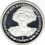 1 Crown - Elizabeth II 75th Birthday Queen Elizabeth II; Silver proof, United Kingdom, 2001 reverse image