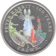 1 Crown - Elizabeth II Peter Rabbit - 100 Years, coloured version, United Kingdom, 2002 reverse image