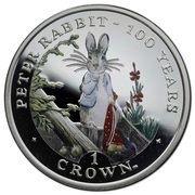 1 Crown - Elizabeth II Peter Rabbit - 100 Years; Silver Proof, United Kingdom, 2002 reverse image