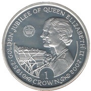 1 Crown - Elizabeth II Golden Jubilee - Treetops in Kenya; Silver Proof, United Kingdom, 2002 reverse image