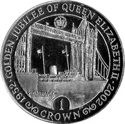 1 Crown - Elizabeth II Golden Jubilee - Boat on Thames, United Kingdom, 2002 reverse image