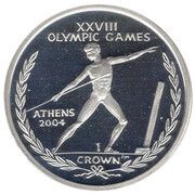 1 Crown - Elizabeth II Athens Olympics - Javelin; Silver Proof, United Kingdom, 2003 reverse image