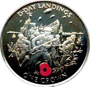 1 Crown - Elizabeth II D-Day Landings-Coloured Poppy, United Kingdom, 2004 reverse image