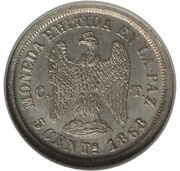 5 Centavos Silver Pattern, Bolivia, 1868 reverse image