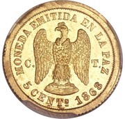 5 Centavos Gold Pattern, Bolivia, 1868 reverse image