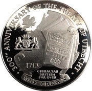 1 Crown - Elizabeth II Treaty of Utrecht; Silver Proof, United Kingdom, 2013 reverse image