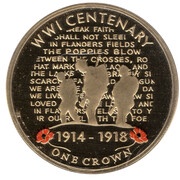 1 Crown - Elizabeth II In Flanders Fields; Gold Plated - coloured poppies, United Kingdom, 2014 reverse image