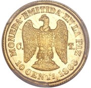 10 Centavos Gold Pattern, Bolivia, 1868 reverse image