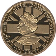 1 Crown - Elizabeth II Longest Reigning Monarch, United Kingdom, 2015 reverse image