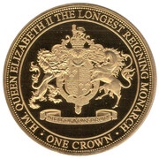 1 Crown - Elizabeth II Longest Reigning Monarch - Crest, United Kingdom, 2015 reverse image