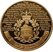 1 Crown - Elizabeth II House of Windsor Coat of Arms; Gold Plated, United Kingdom, 2017 reverse image