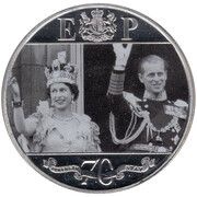 1 Crown - Elizabeth II Platinum Wedding - Decade of New Beginnings; Platinum Plated, United Kingdom, 2017 reverse image