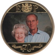 1 Crown - Elizabeth II Platinum Wedding - Golden Decade; Gold Plated, United Kingdom, 2017-2021 reverse image