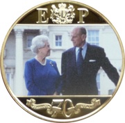 1 Crown - Elizabeth II Platinum Wedding - Millennial Decade; Gold Plated, United Kingdom, 2017-2021 reverse image