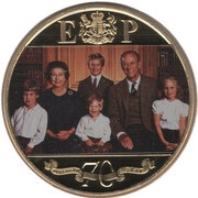 1 Crown - Elizabeth II Platinum Wedding - Ruby Decade; Gold Plated, United Kingdom, 2017-2021 reverse image