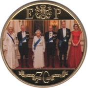 1 Crown - Elizabeth II Platinum Wedding - Platinum Decade; Gold Plated, United Kingdom, 2017-2021 reverse image