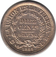 10 Centavos Type 2 lettering "LA UNION ES LA FUERZA", Bolivia, 1884-1900 reverse image