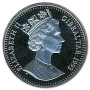 2 Crowns - Elizabeth II Japanese Royal Wedding - Peacocks in profil; Silver Proof obverse image