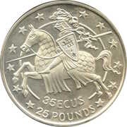 35 ECUs / 25 Pounds - Elizabeth II Knight, United Kingdom, 1991-1992 reverse image