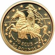 70 ECUs / 50 Pounds - Elizabeth II Charlemagme, United Kingdom, 1991 reverse image