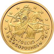70 ECUs / 50 Pounds - Elizabeth II Charlemagne, facing right, United Kingdom, 1992-1993 reverse image