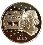 70 ECUs - Elizabeth II Napoleon I and Eurotunnel, United Kingdom, 1994 reverse image
