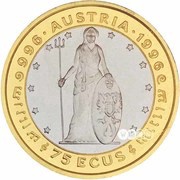 75 ECUs - Elizabeth II 1000 Years of Austria reverse image